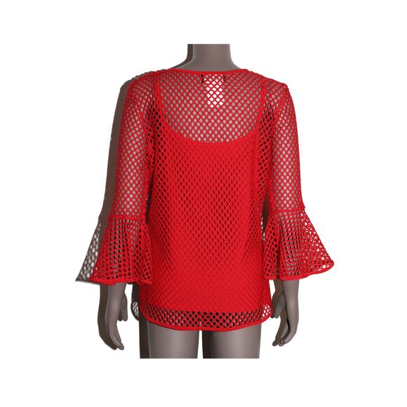 Vintage Coastal Red Fishnet Sheer Mesh Blouse Top Womens Size 10 - Picture 2 of 3